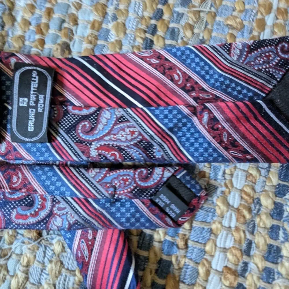 Bruno Piattelli Roma Red Blue Paisley Striped Silk Tie Necktie Office Party Inte